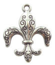 Fleur De Lis Charm in Antique Silver Pewter with Scroll Accents
