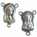 Christian Religious Charm Rosary Center in Antique Silver Pewter