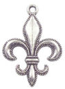 Fleur De Lis Charm in Antique Silver Pewter with Beaded Edge
