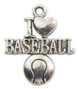 I Love Baseball Charm in Antique Silver Pewter