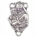 Christian Religious Charm Rosary Center with Mary and Baby Jesus in Antique Silver Pewter