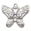 Filigree Winged Butterfly Charm Pendant Antique Silver Pewter Medium