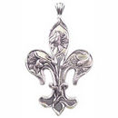 Fleur De Lis Charm Pendant in Antique Silver Pewter with Lilly Flower Accents Extra Large