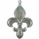 Fleur De Lis Charm Pendant in Antique Silver Pewter with Beaded Accents Extra Large