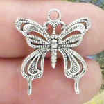 Filigree Butterfly Charm Pendant Antique Silver Pewter Medium