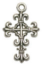 Cross Charm Pendant Small with Fleur De Lis Design in Antique Silver Pewter