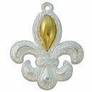 Fleur De Lis Charm in Antique Silver Pewter with Gold Tone Accent