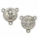 San Benito Christian Religious Charm Rosary Center in Antique Silver Pewter