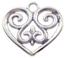 Filigree Heart Charm Pendant with Antique Silver Pewter Medium