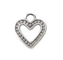 Heart Charm Pendant with Bead Accents Antique Silver Pewter Tiny