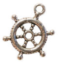 Wheel of Ship Charm in Antique Silver Pewter Nautical Charm