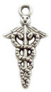 Medical Charm in Antique Silver Pewter 3D Caduceus Charm