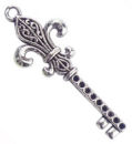 Key Charm in Antique Silver Pewter with Fleur De Lis Charm Design