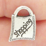 Shopping Bag Charm in Antique Silver Pewter