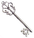 Key Charm in Antique Silver Pewter with Crown Design