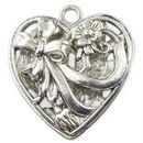Double Sided Filigree Heart Charm Pendant with Antique Silver Pewter Large
