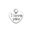 Heart Charm Pendant with I Love You Antique Silver Pewter Tiny