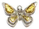 Butterfly Charm Pendant Antique Silver Pewter with Gold Tone Accents