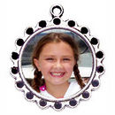 Round Photo Charm in Antique Silver Pewter Picture Charm with Circle Accents