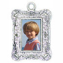 Vertical Rectangle Photo Charm in Antique Silver Pewter Picture Charm