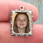 Rectangle Photo Charm Silver Pewter