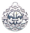 Round Disk Fleur De Lis Charm in Antique Silver Pewter