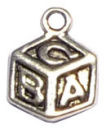 Alphabet Block Baby Charm Antique Silver Pewter
