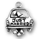 Just Married Wedding Charm Antique Silver Pewter