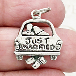 Just Married Wedding Charm Antique Silver Pewter
