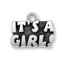 It's a Girl Baby Charm Antique Silver Pewter