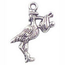 Stork with Baby Charm Antique Silver Pewter