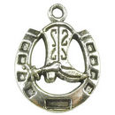 Horseshoe with Cowboy Boot Charm in Antique Silver Pewter