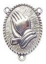 Praying Hands Christian Religious Charm Rosary Center in Antique Silver Pewter