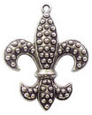 Fleur De Lis Charm Pendant in Antique Silver Pewter with Beaded Accents Medium