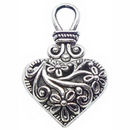 Double Sided Filigree Heart Charm Pendant Antique Silver Pewter with Flower Design