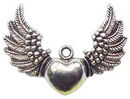 Spread Angel Wing Charm in Antique Silver Pewter with Heart