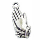 Praying Hands Christian Religious Charm in Antique Silver Pewter