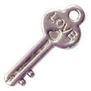 Key Charm in Antique Silver Pewter with Love