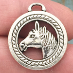 Disk Horse Head Charm Silver Pewter