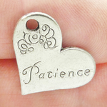 Heart Patience Affirmation Charm in Antique Silver Pewter