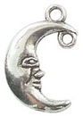 Crescent Moon Charm Pendant in Antique Silver Pewter with Extra Loop for Attachment