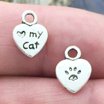 Love My Cat Charm Small in Antique Silver Pewter