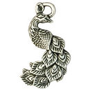 Bird Peacock Charm in Antique Silver Pewter