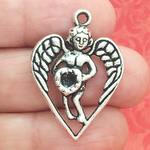 Angel Charm in Antique Silver Pewter in Heart Design