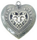 Puffed Lace Medium Heart Charm Pendant with Antique Silver Pewter