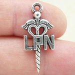 LPN Caduceus Charm in Silver Pewter