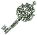 Key Charm in Antique Silver Pewter with Ornate Design