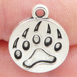 Bear Paw Charm in Antique Silver Pewter Small
