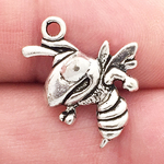Fighting Silver Bee Charm in Pewter