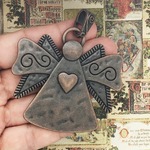 Copper Angel Pendant with Heart in Pewter